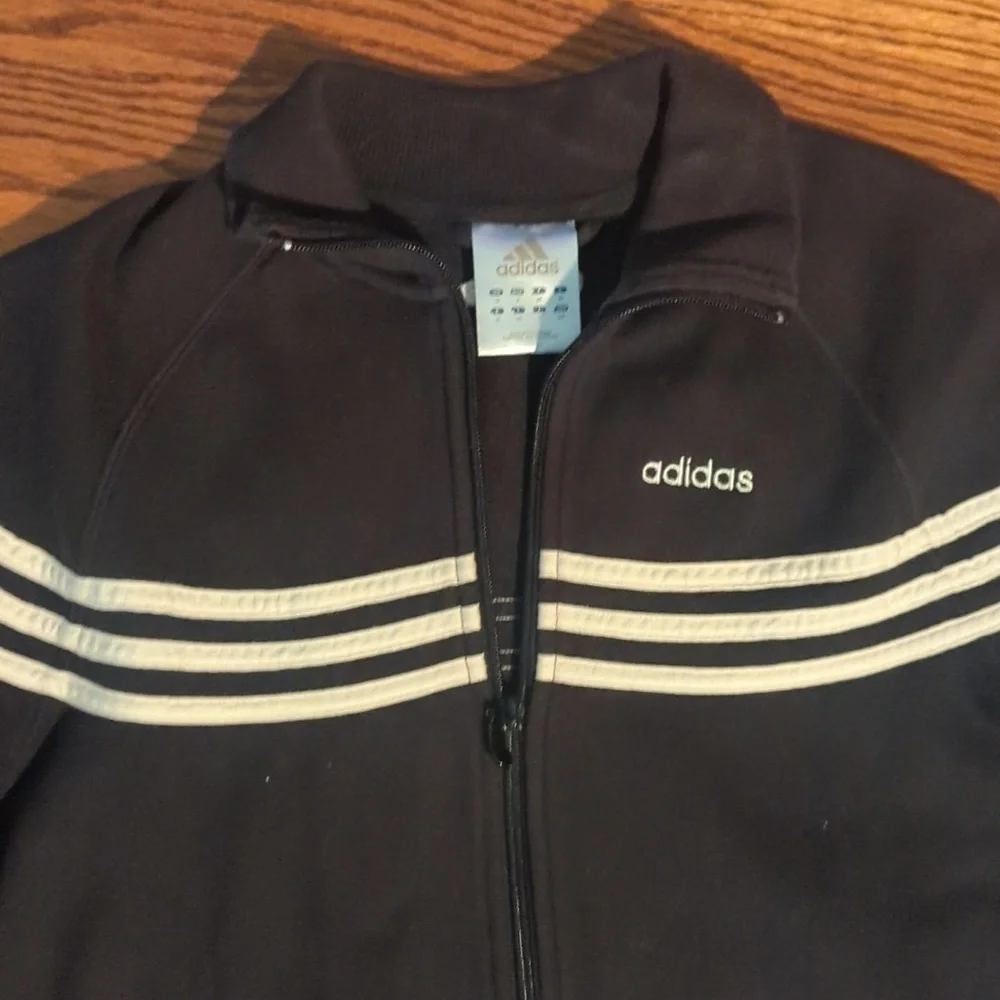Adidas cotton blend Preppy zip front white stripes Black Track Jogger Jacket S - Picture 3 of 8